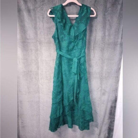 Grace Karin Green Wrap Midi Dress Ruffled High Low Hem - Picture 4 of 6